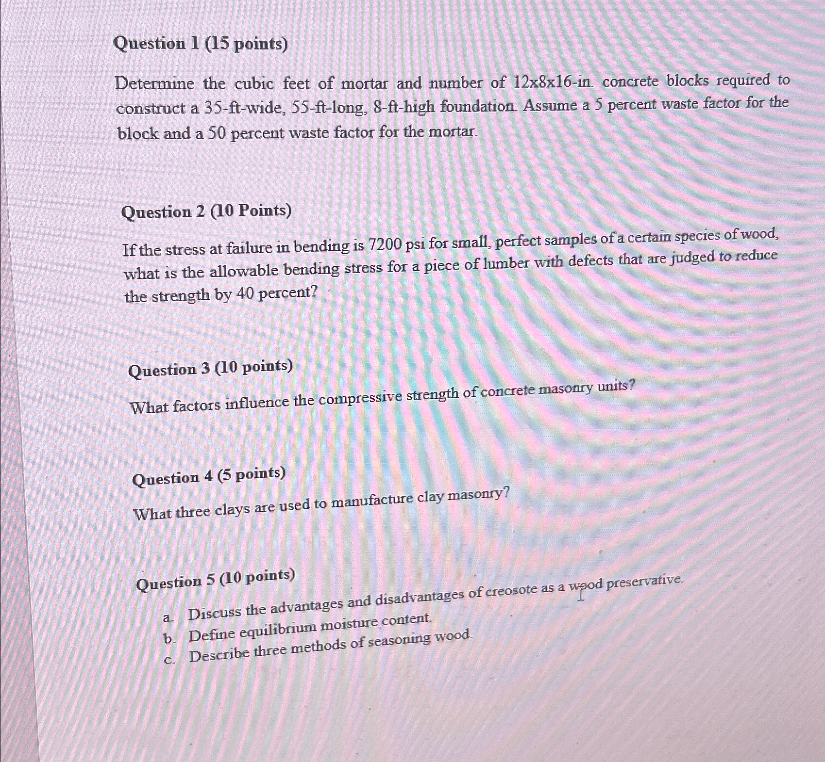 Question 1 Determine the cubic feet of mortar and