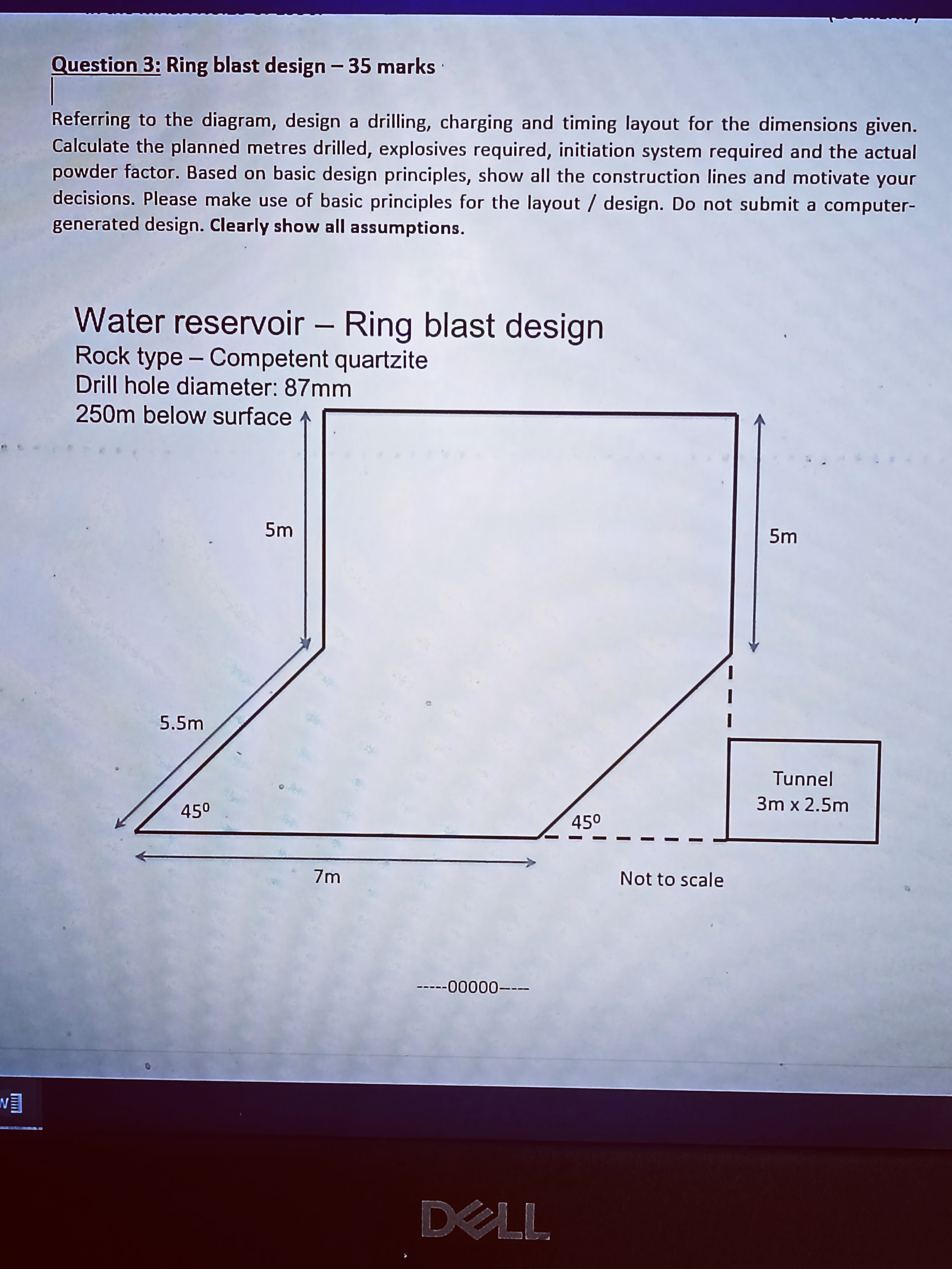Question 3 : Ring blast design - 3 5 marks