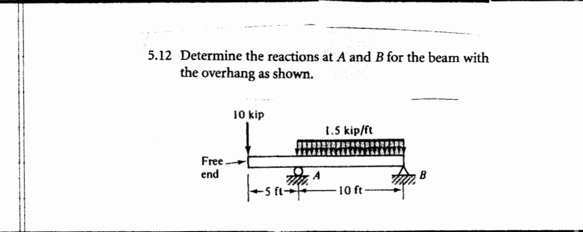 5 . 1 2 Determine the reactions at A and B for