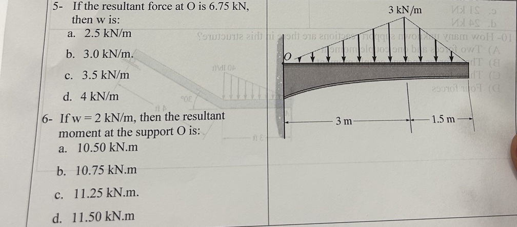 5 - If the resultant force at O is 6 . 7 5 kN ,