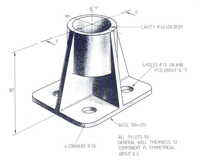 draw the section A - A view in 3 rd angle