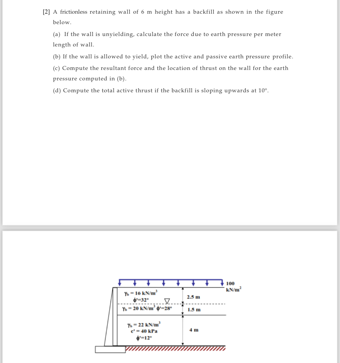 [ 2 ] A frictionless retaining wall of 6 m height