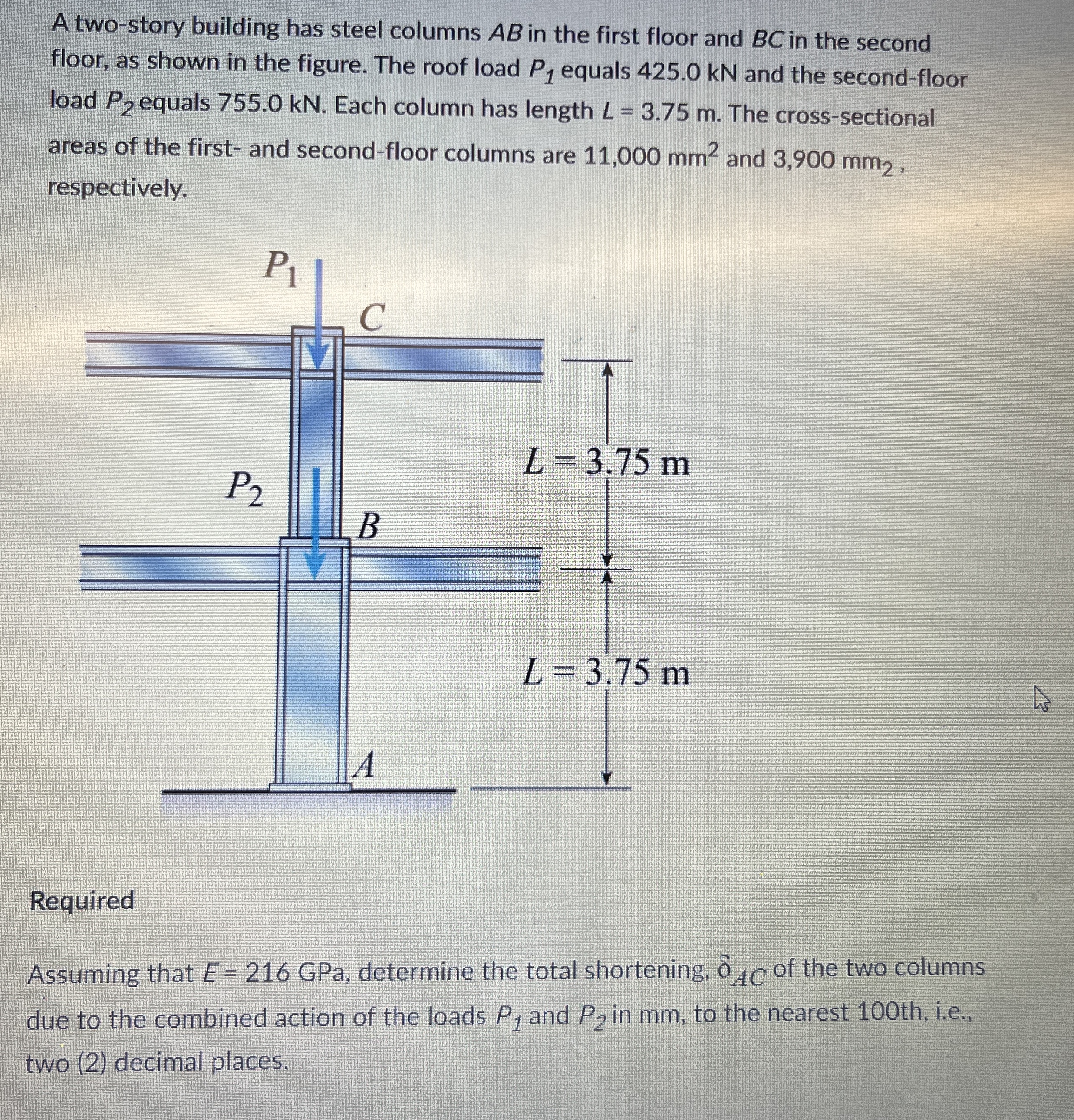A two - story building has steel columns A B in