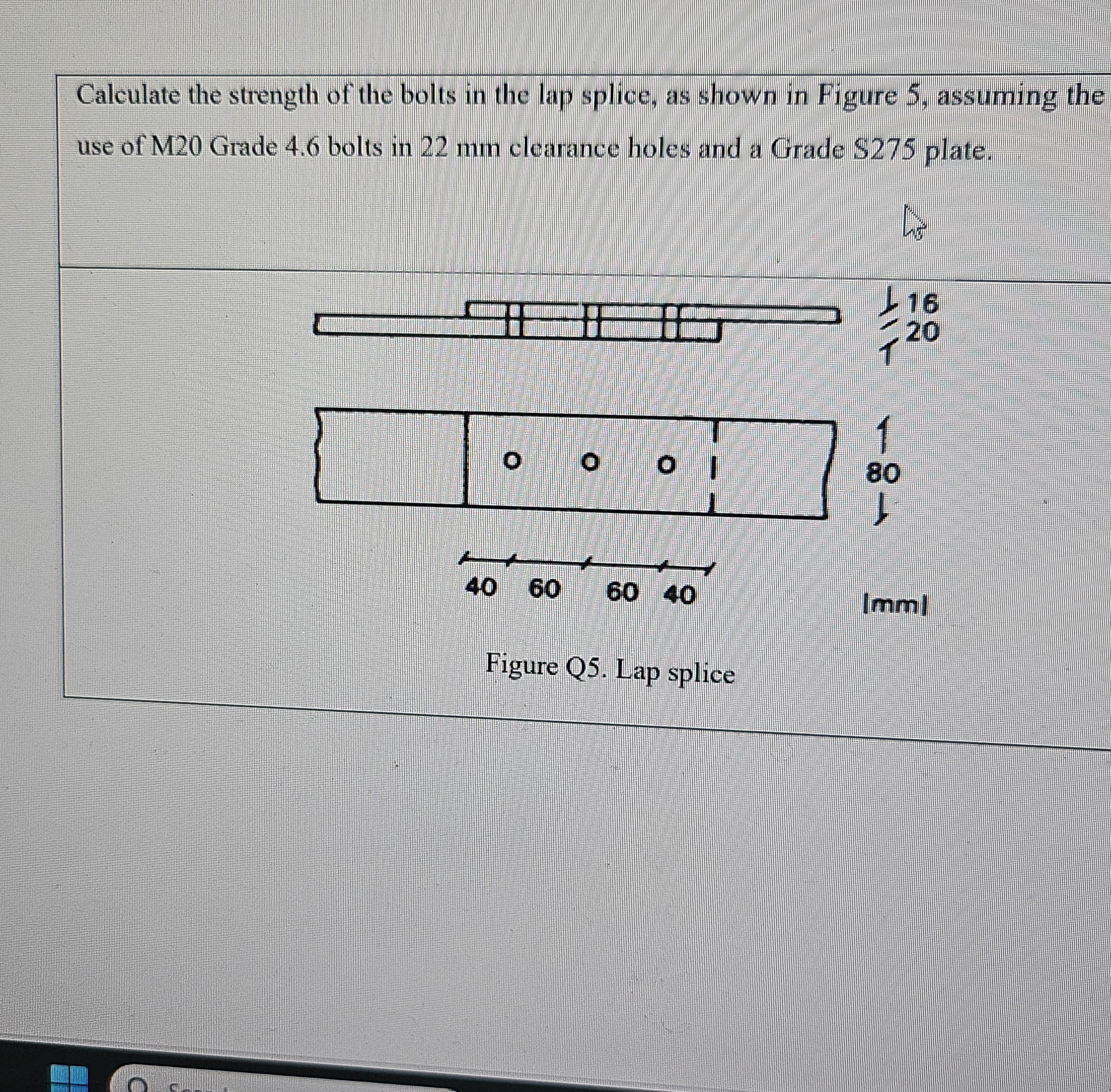 Calculate the strength of the bolts in the lap