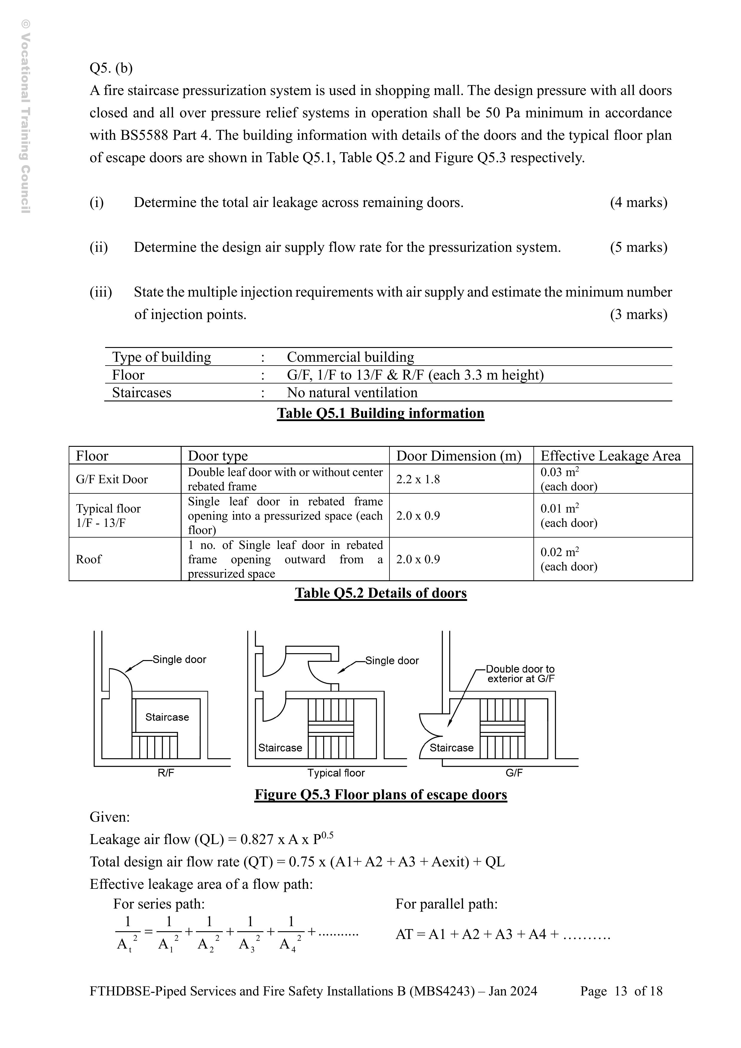 Q 5 . ( b ) A fire staircase pressurization