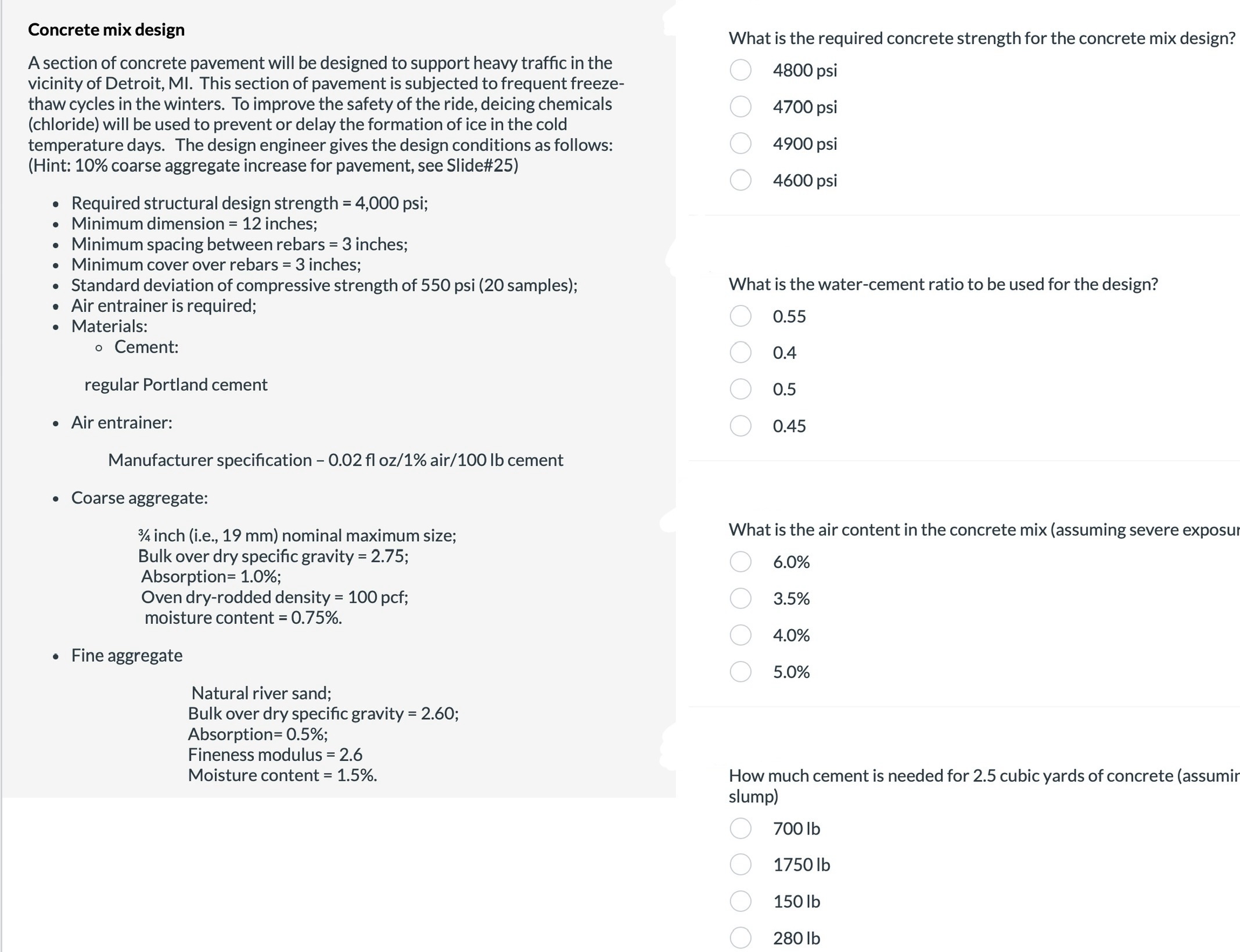 Concrete mix design A section of concrete
