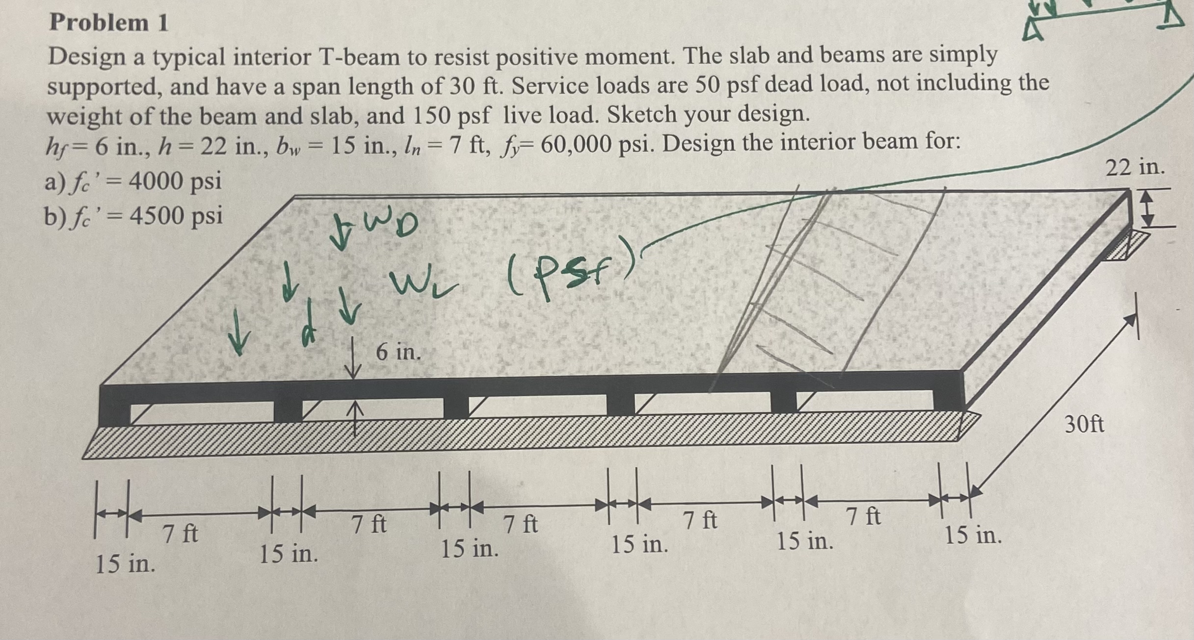 Problem 1 Design a typical interior T - beam to