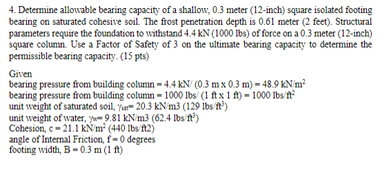 Determine allowable bearing capacity of a