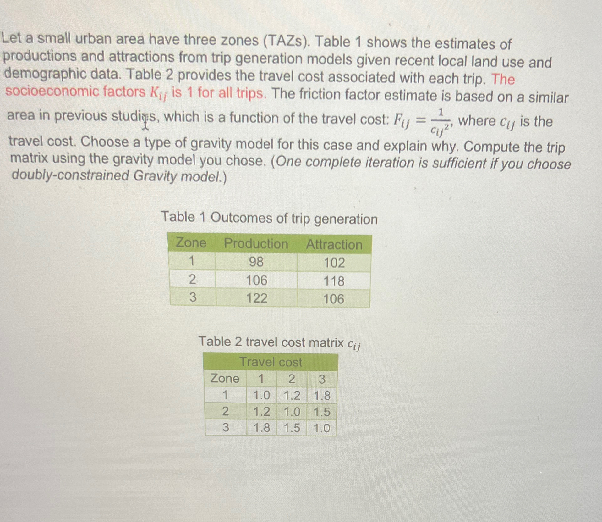 Let a small urban area have three zones ( TAZs )