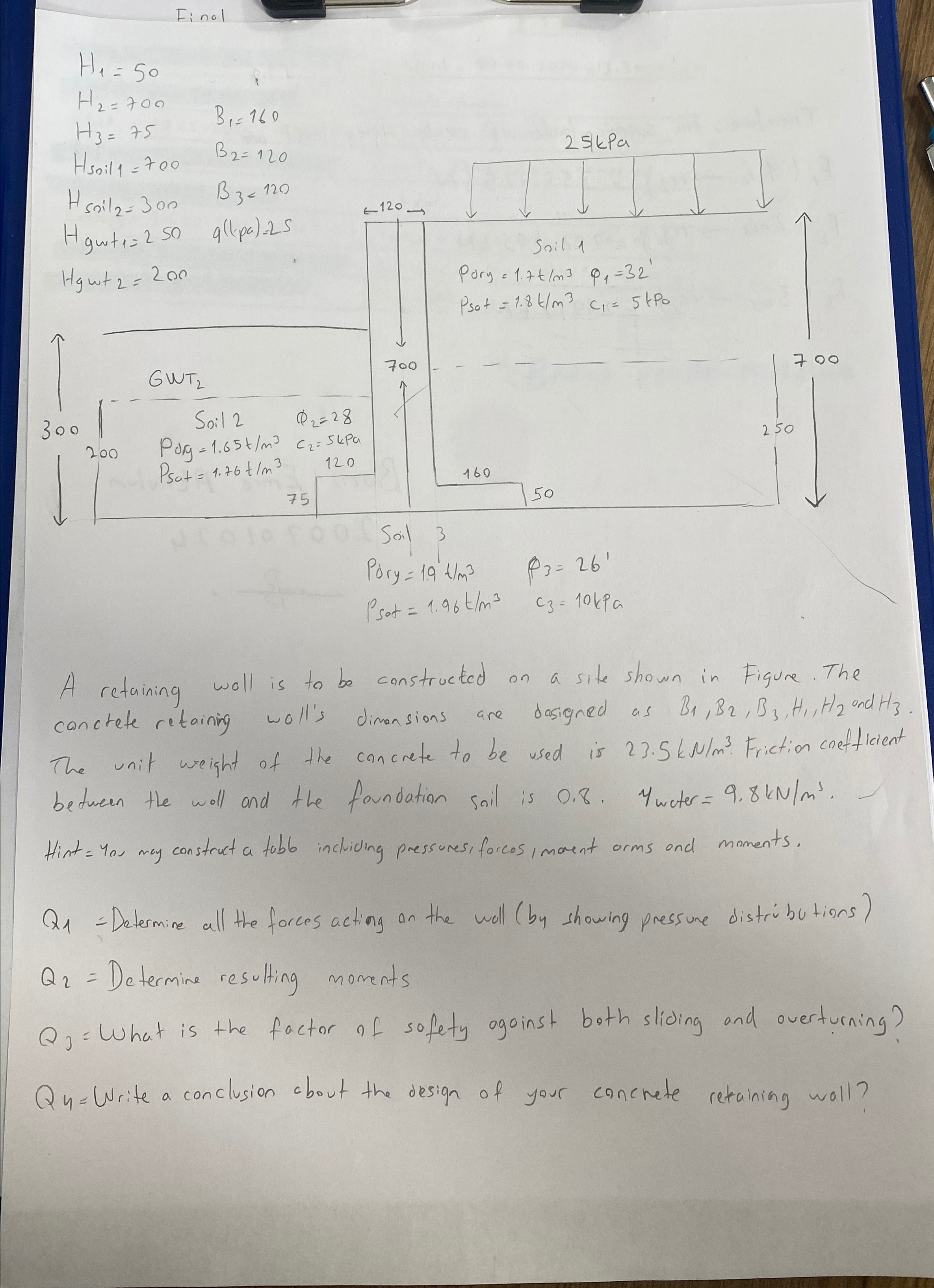 Finol ] = 1 . 9 t m 3 , p 3 = 2 6 ' [ 1 0 kpa A