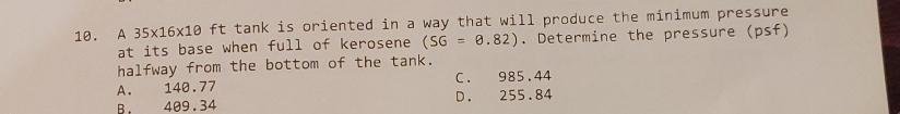 A 35\\\\times 16\\\\times 10ft tank is oriented