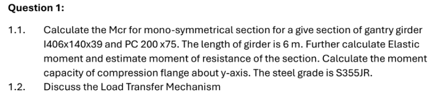 Question 1 : 1 . 1 . Calculate the Mcr for mono -