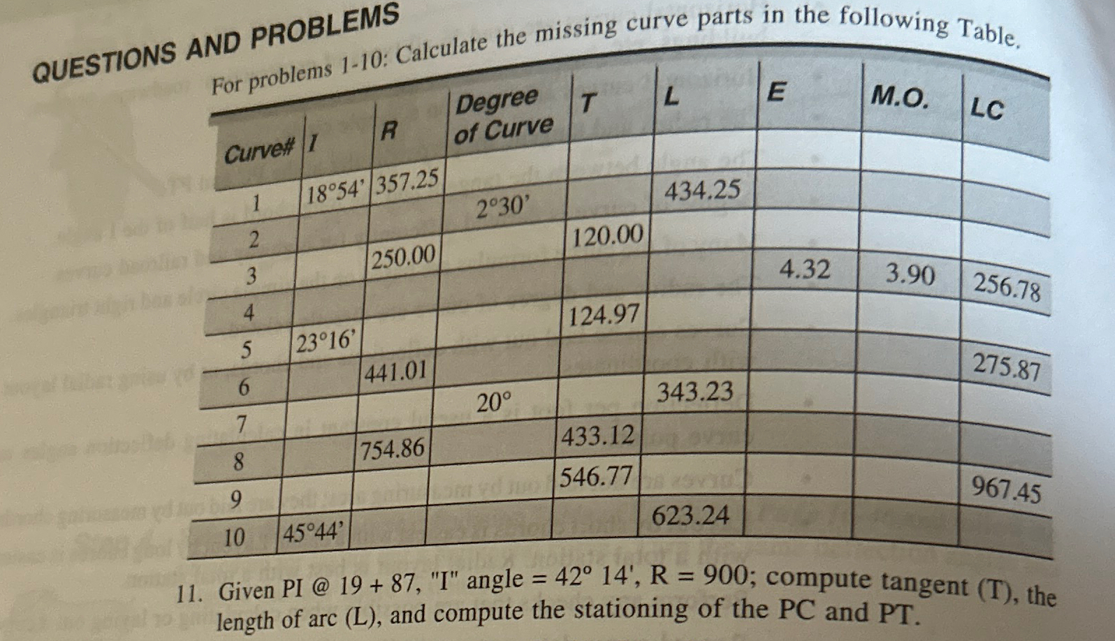 QUESTIONS AND PROBLEMS \ table [ [ Curveft , I,R
