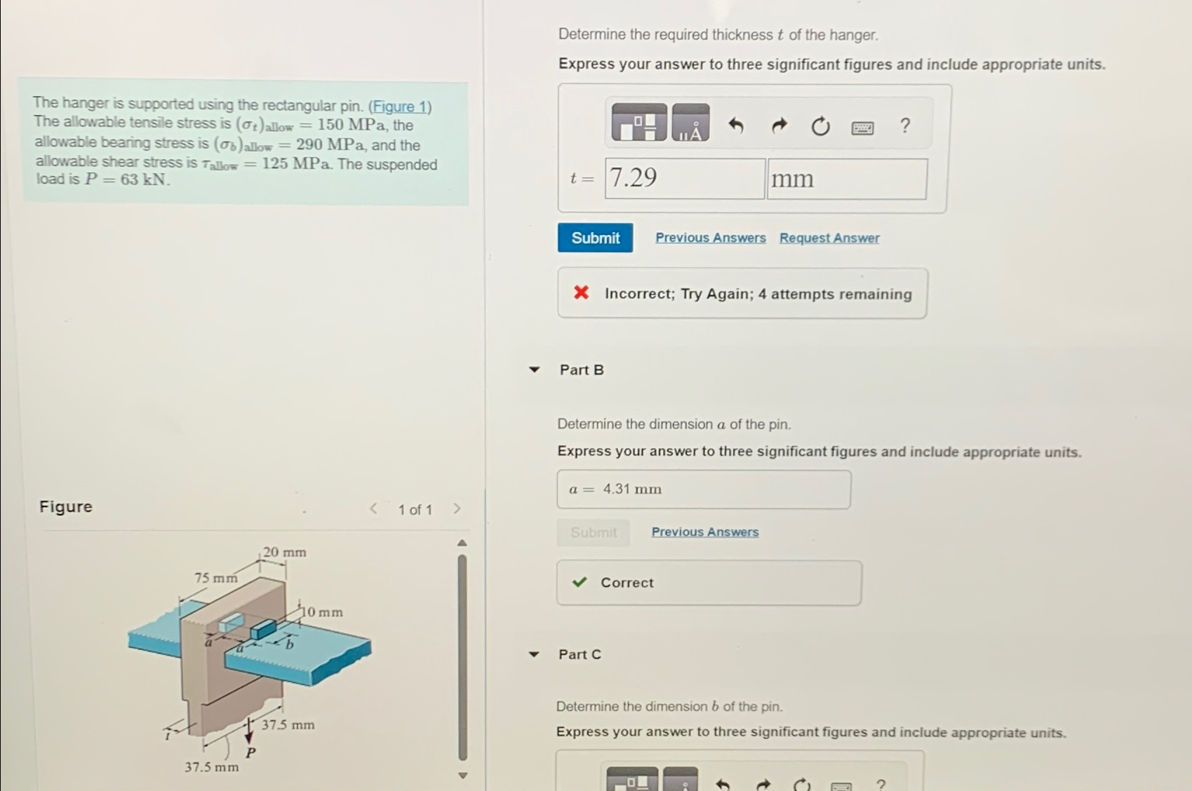 Determine the required thickness t of the hanger.