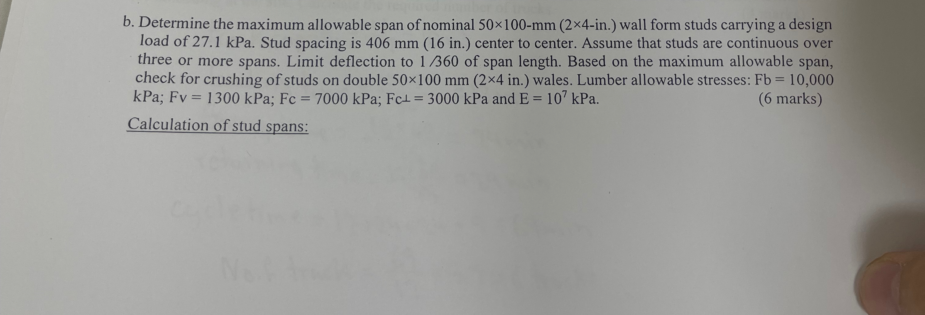b . Determine the maximum allowable span of