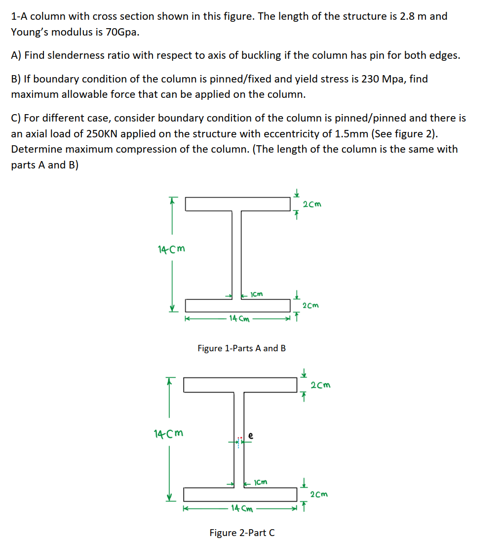 1 - A column with cross section shown in this