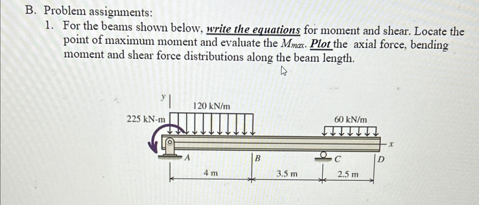 B . Problem assignments: For the beams shown