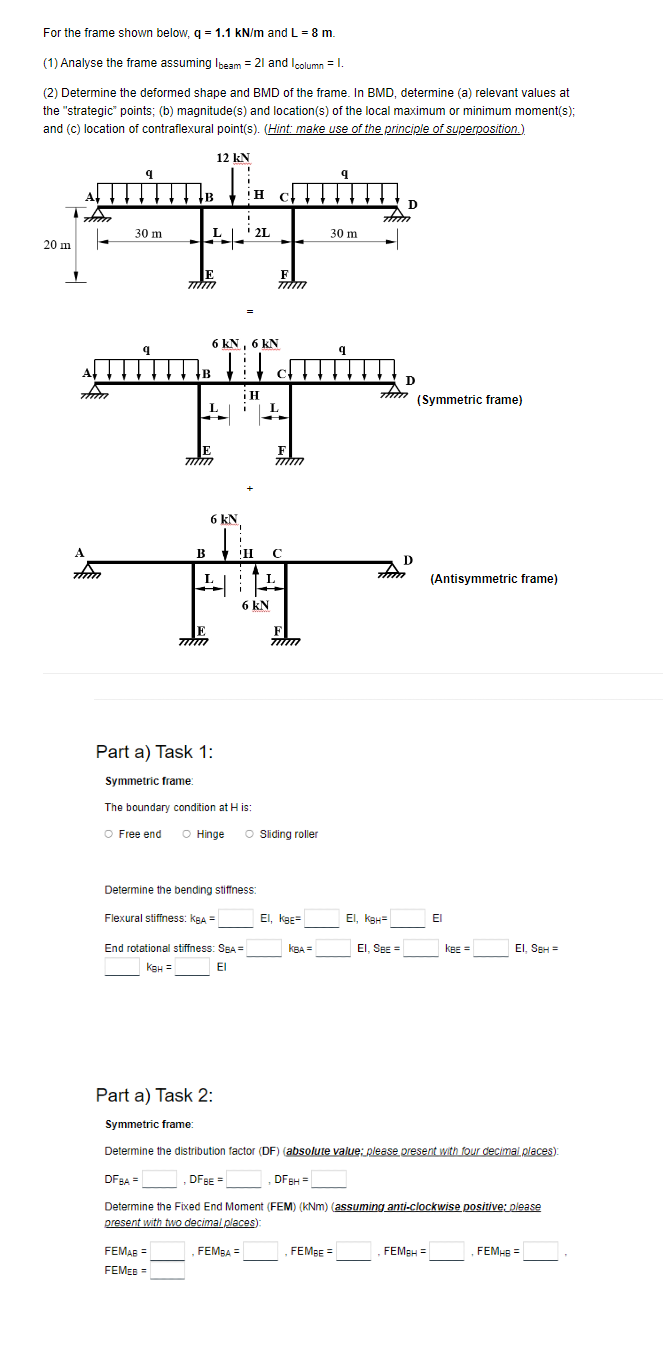 For the frame shown below, q = 1 . 1 kN / m and L