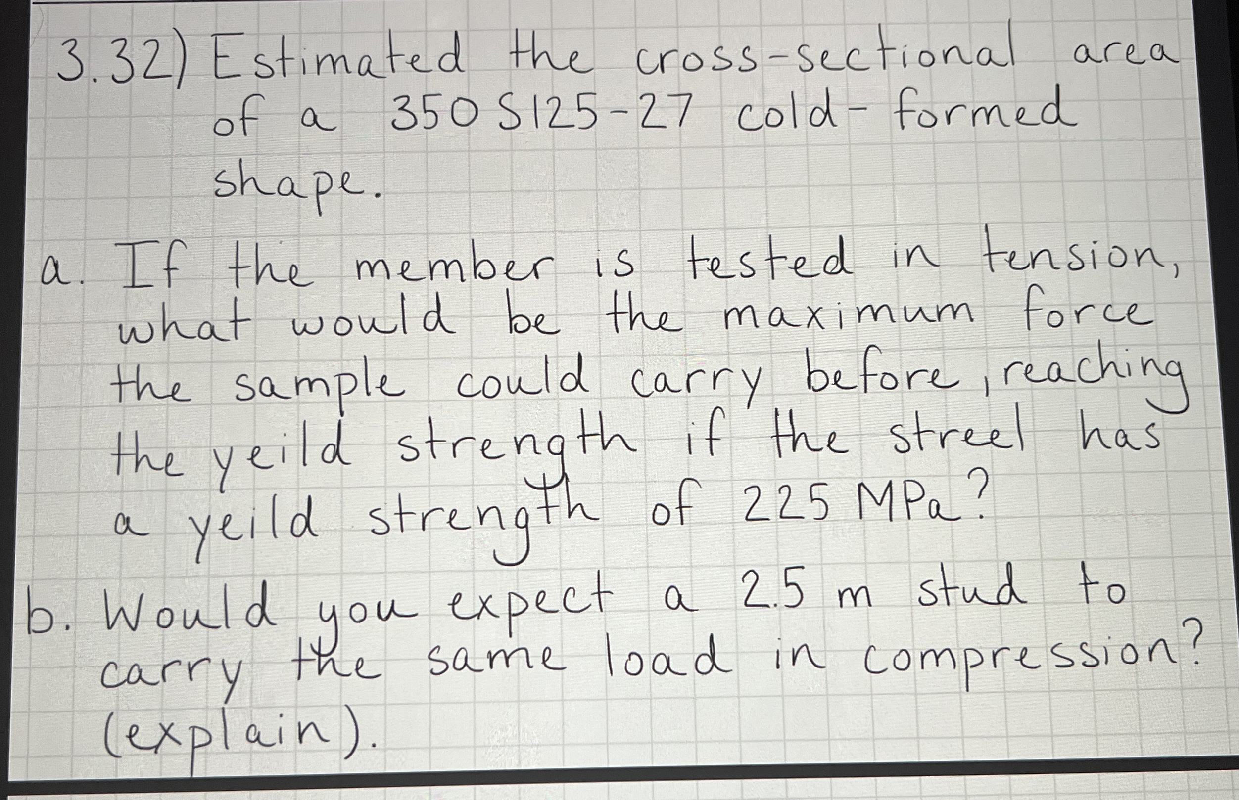 3 . 3 2 ) Estimated the cross - sectional area of