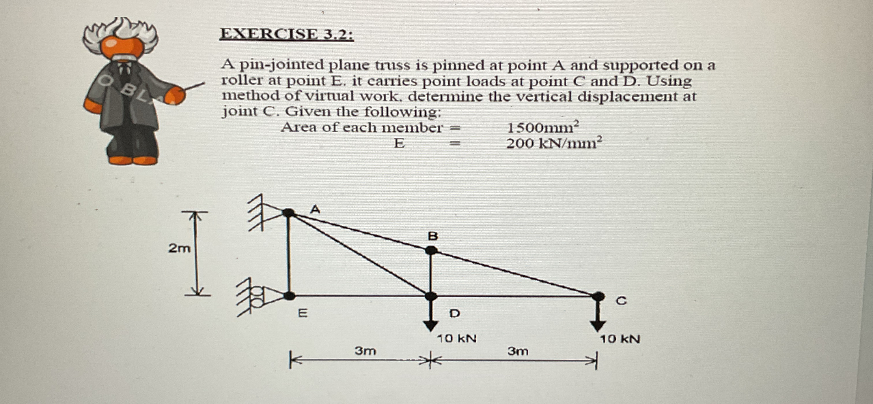 EXERCISE 3 . 2 : A pin - jointed plane truss is