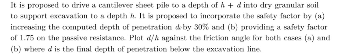 It is proposed to drive a cantilever sheet pile