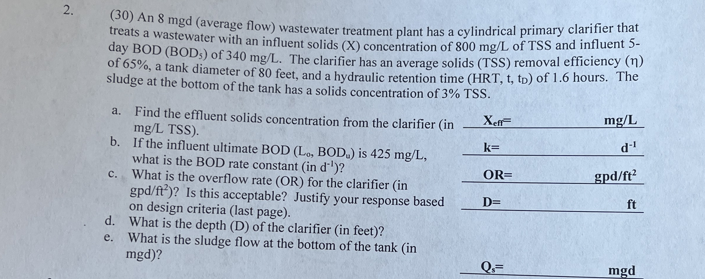 ( 3 0 ) An 8 mgd ( average flow ) wastewater