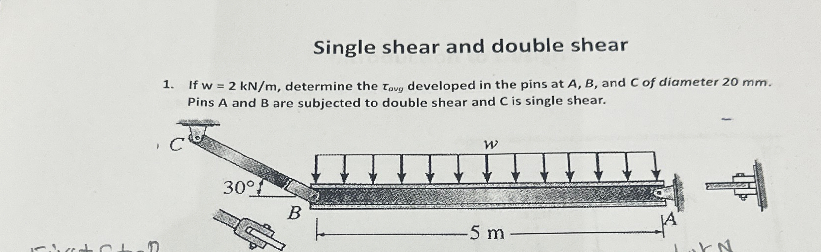 Single shear and double shear If w = 2 k N m ,