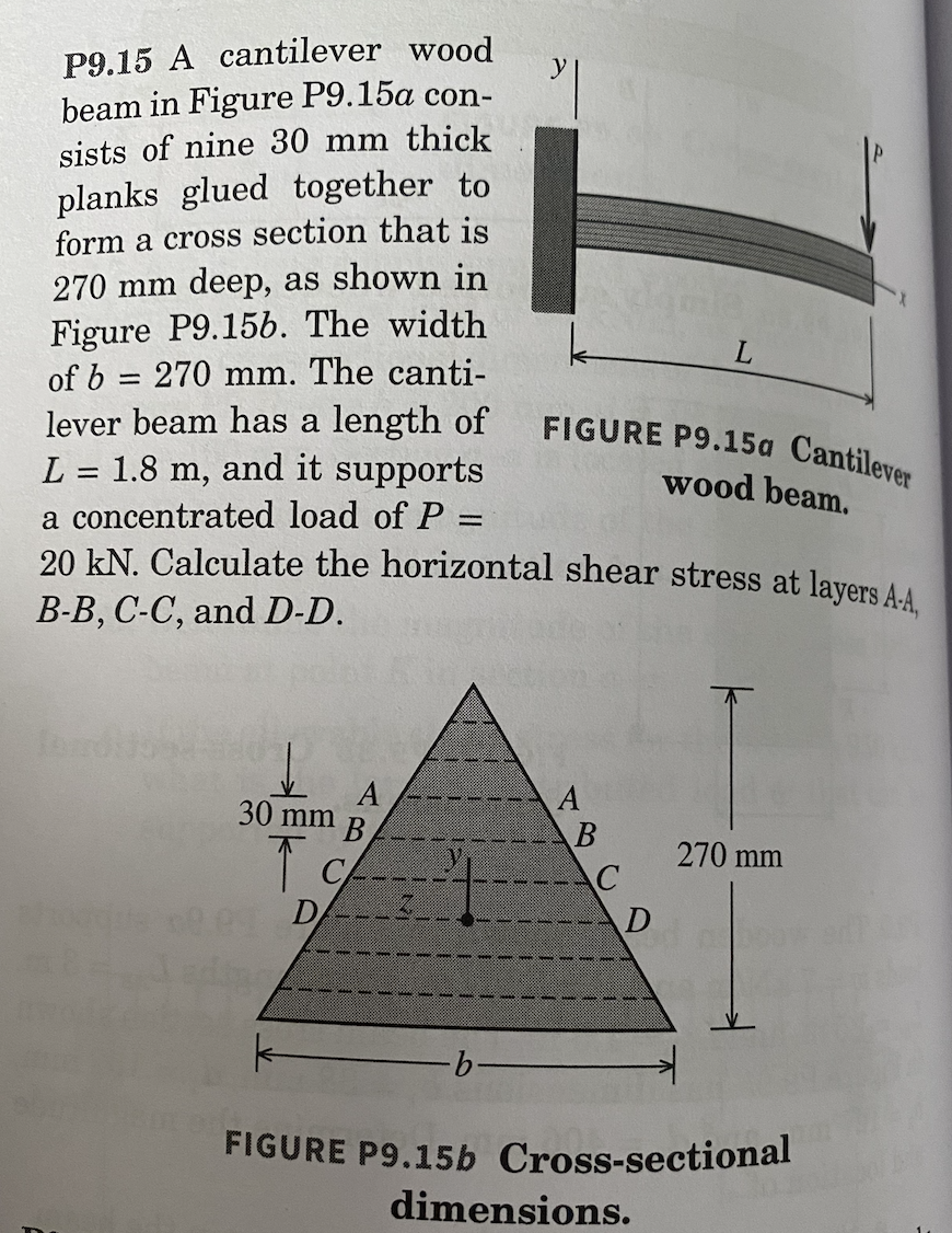 P 9 . 1 5 A cantilever wood beam in Figure P 9 .