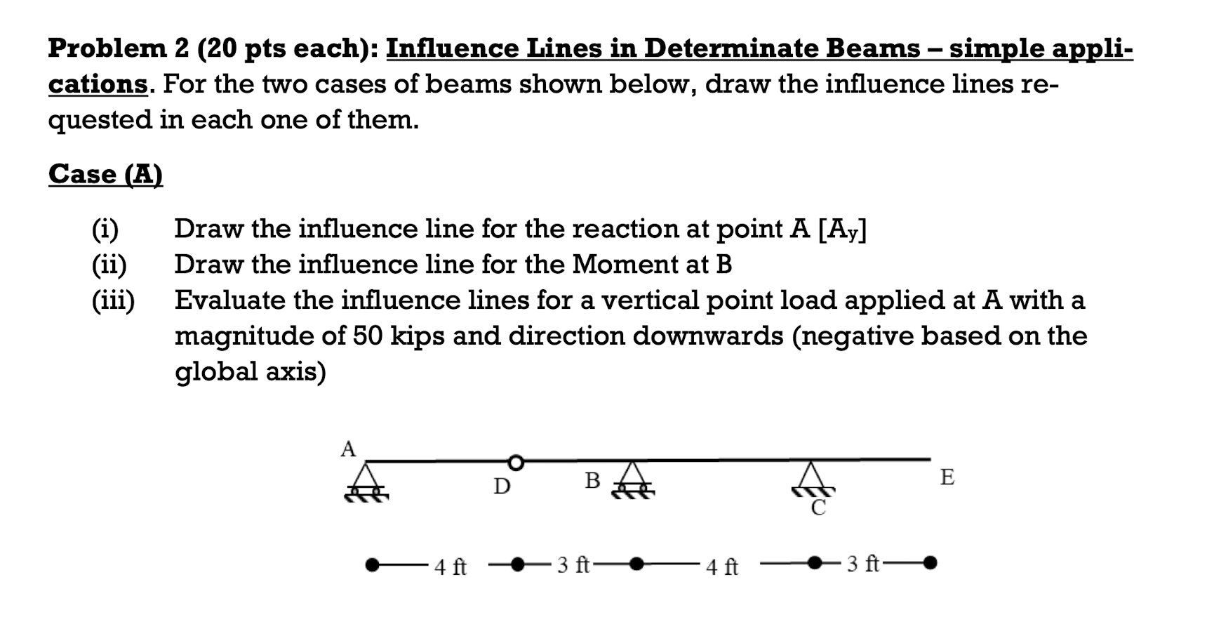 Problem 2 ( 2 0 pts each ) : Influence Lines in