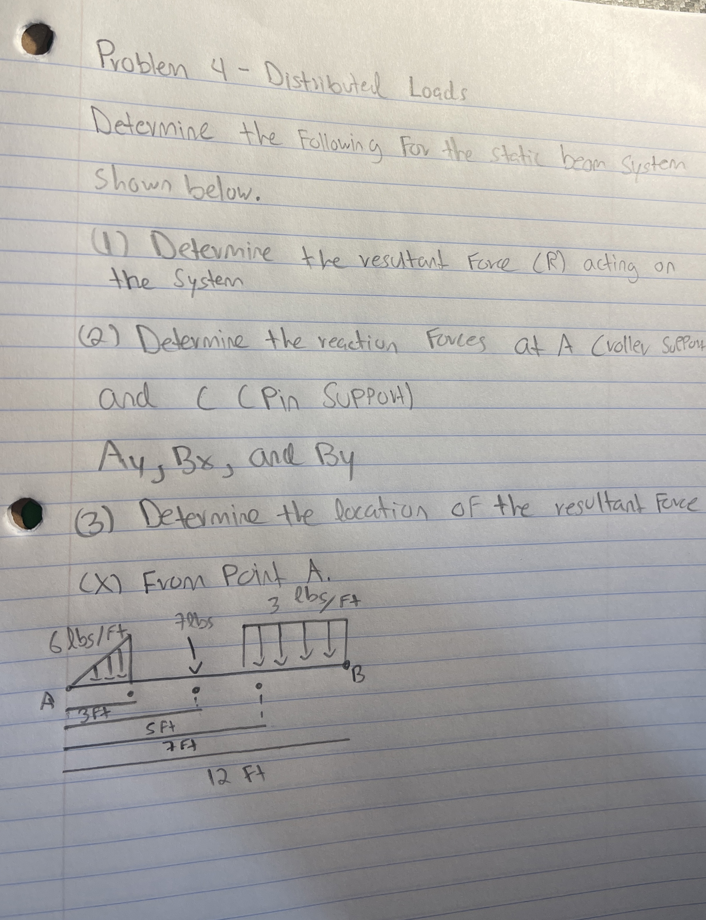 Problen 4 - Distribued Loads Determine the