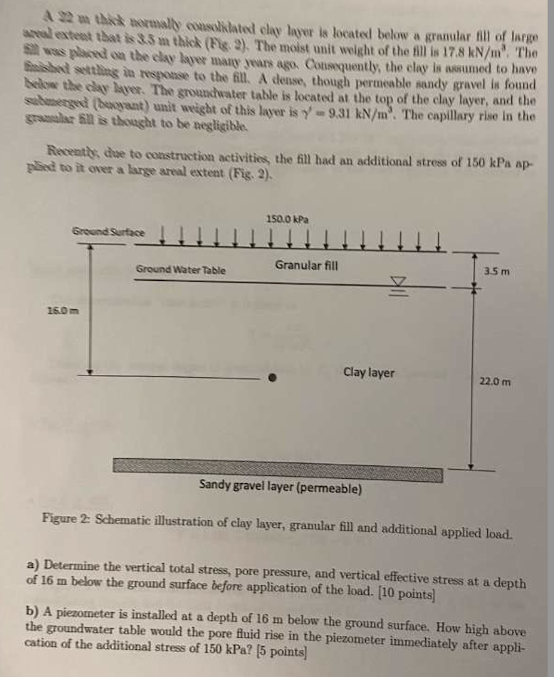 A 5 2 m thina merusily cousolidated clay layer is