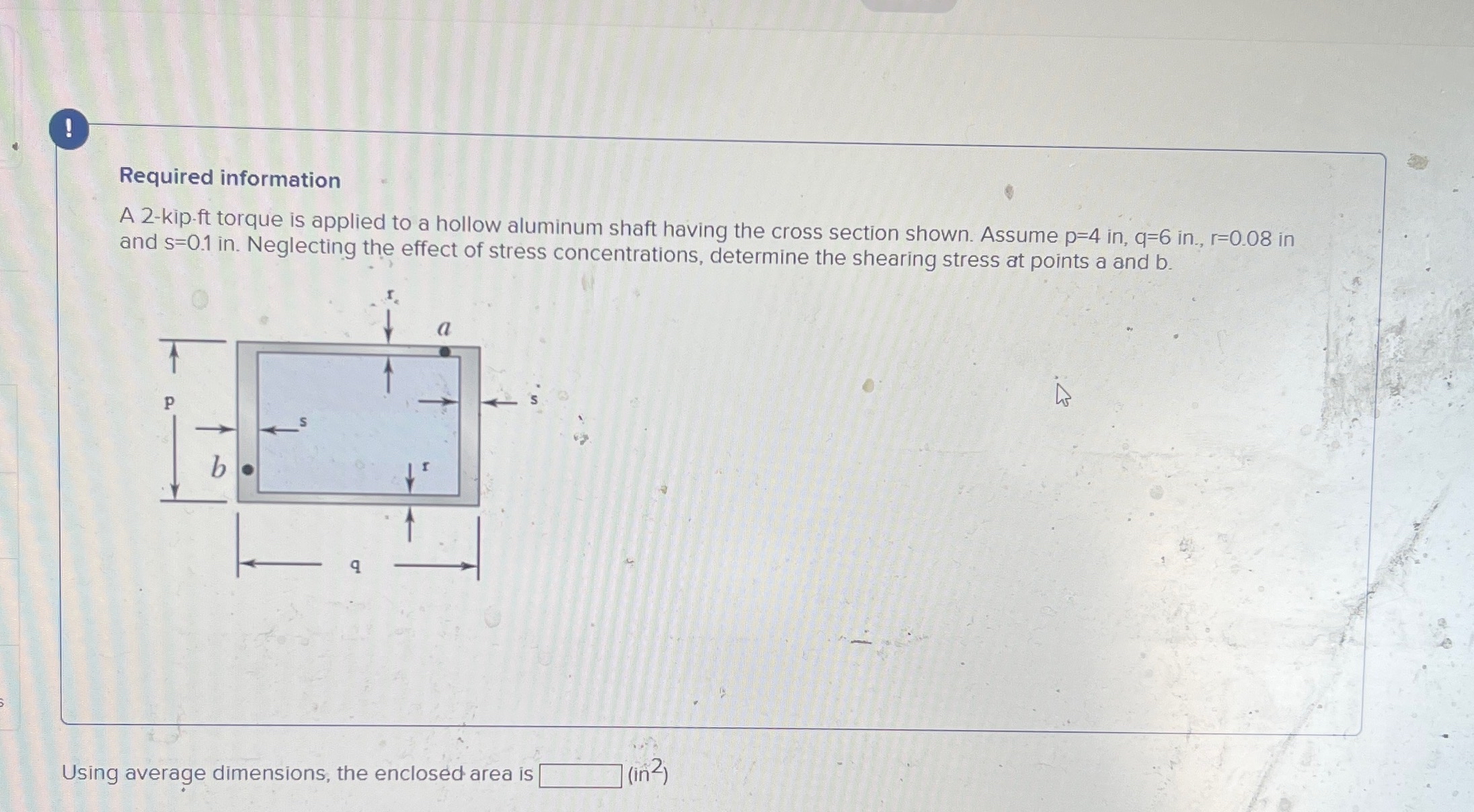 ! Required information A 2 - kip - ft torque is