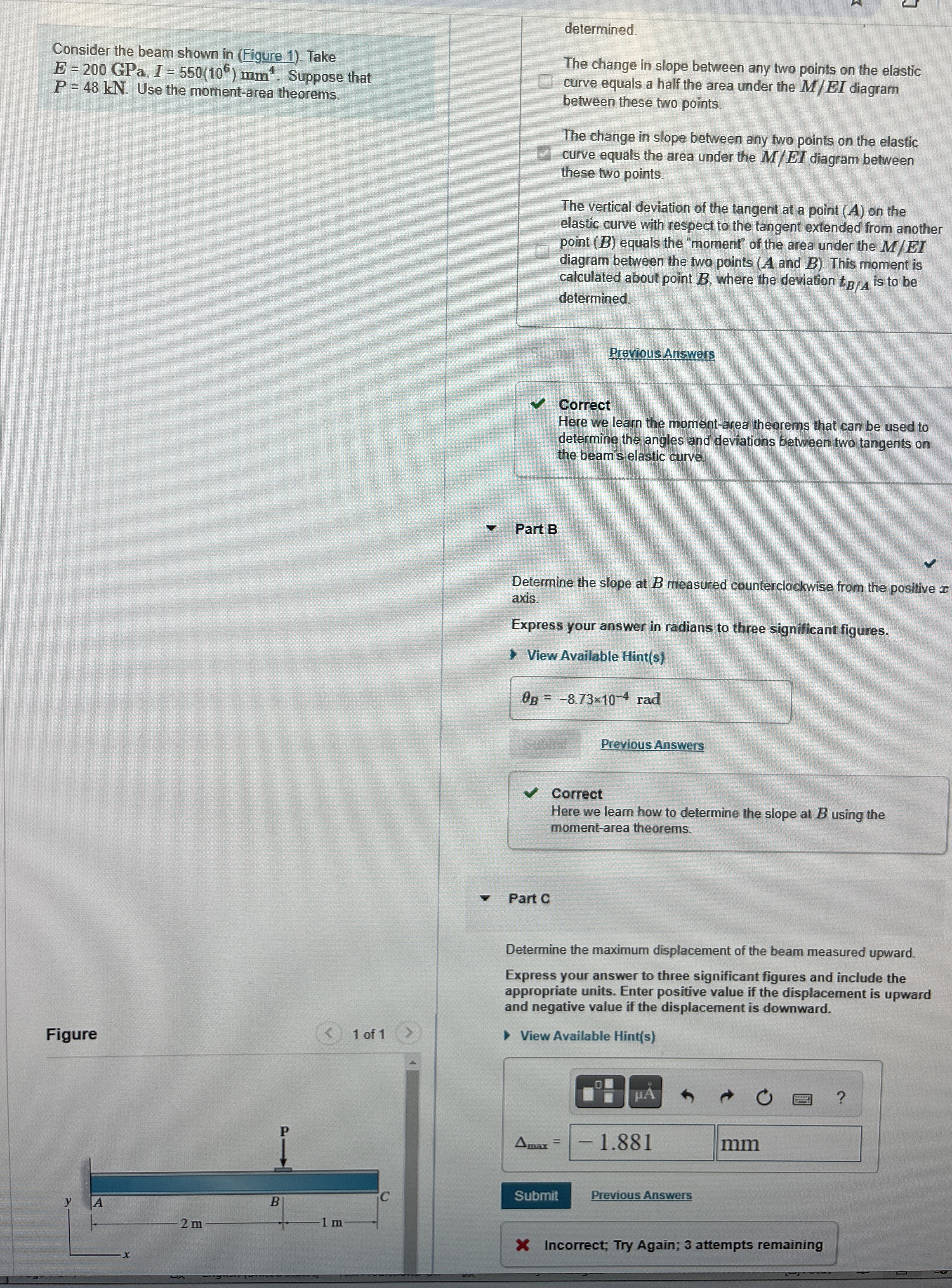 Consider the beam shown in ( Figure 1 ) . Take E