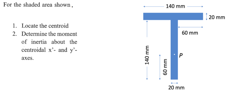 For the shaded area shown, Locate the centroid