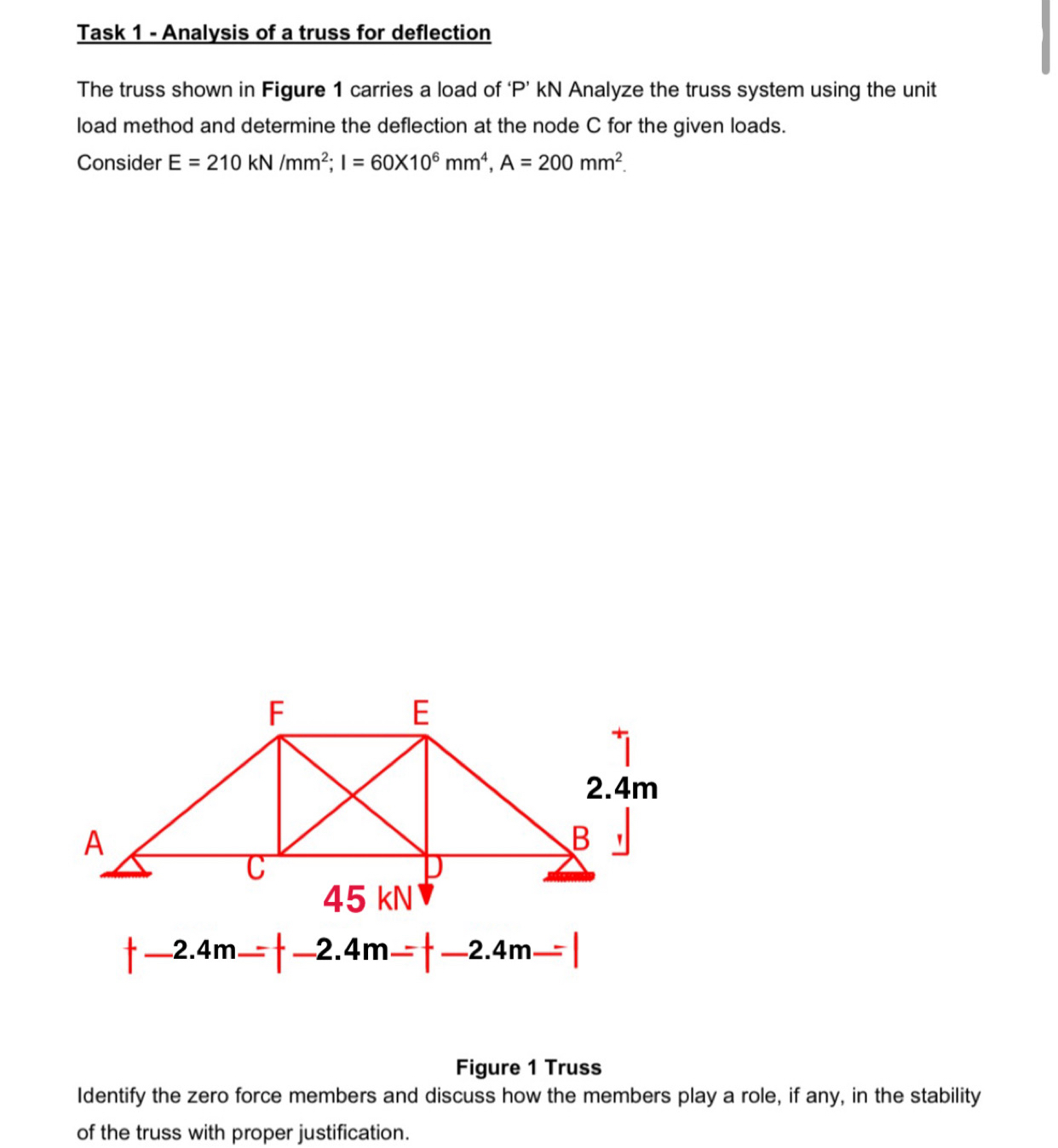 Task 1 - Analysis of a truss for deflection The