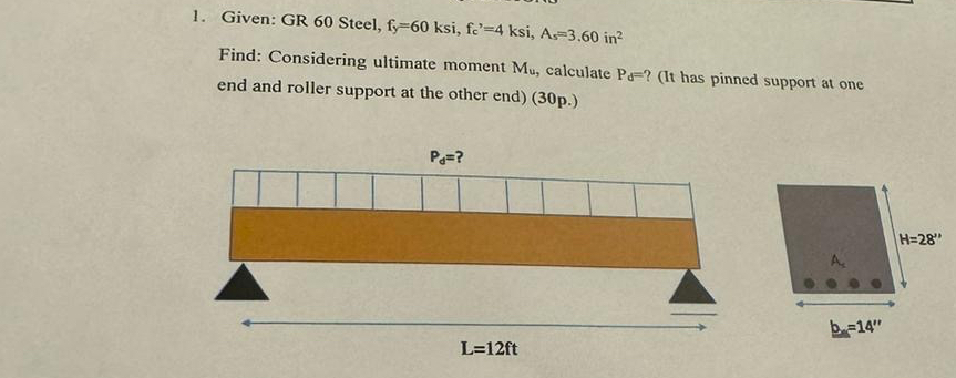 Given: GR 6 0 Steel, f y y = 6 0 ksi, f c c = 4