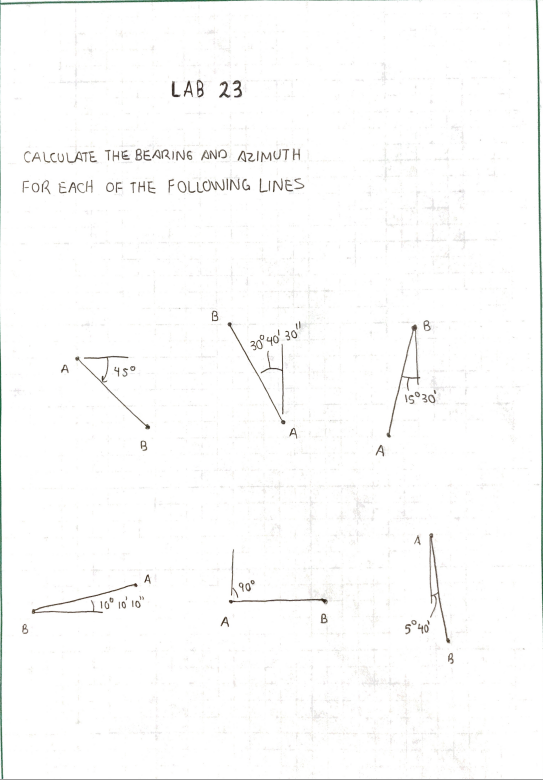 CALCULATE THE BEARING AND AZIMUTH FOR EACH OF THE