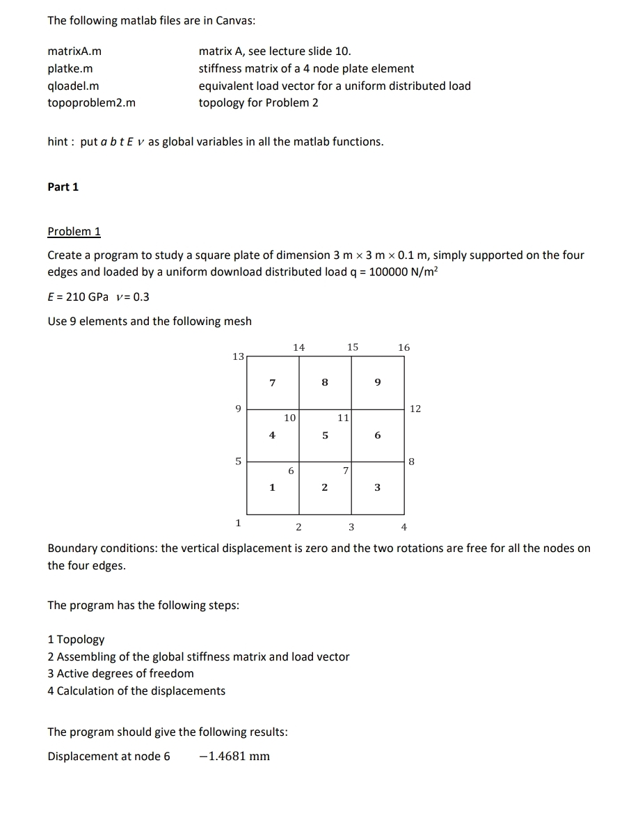 The following matlab files are in Canvas: