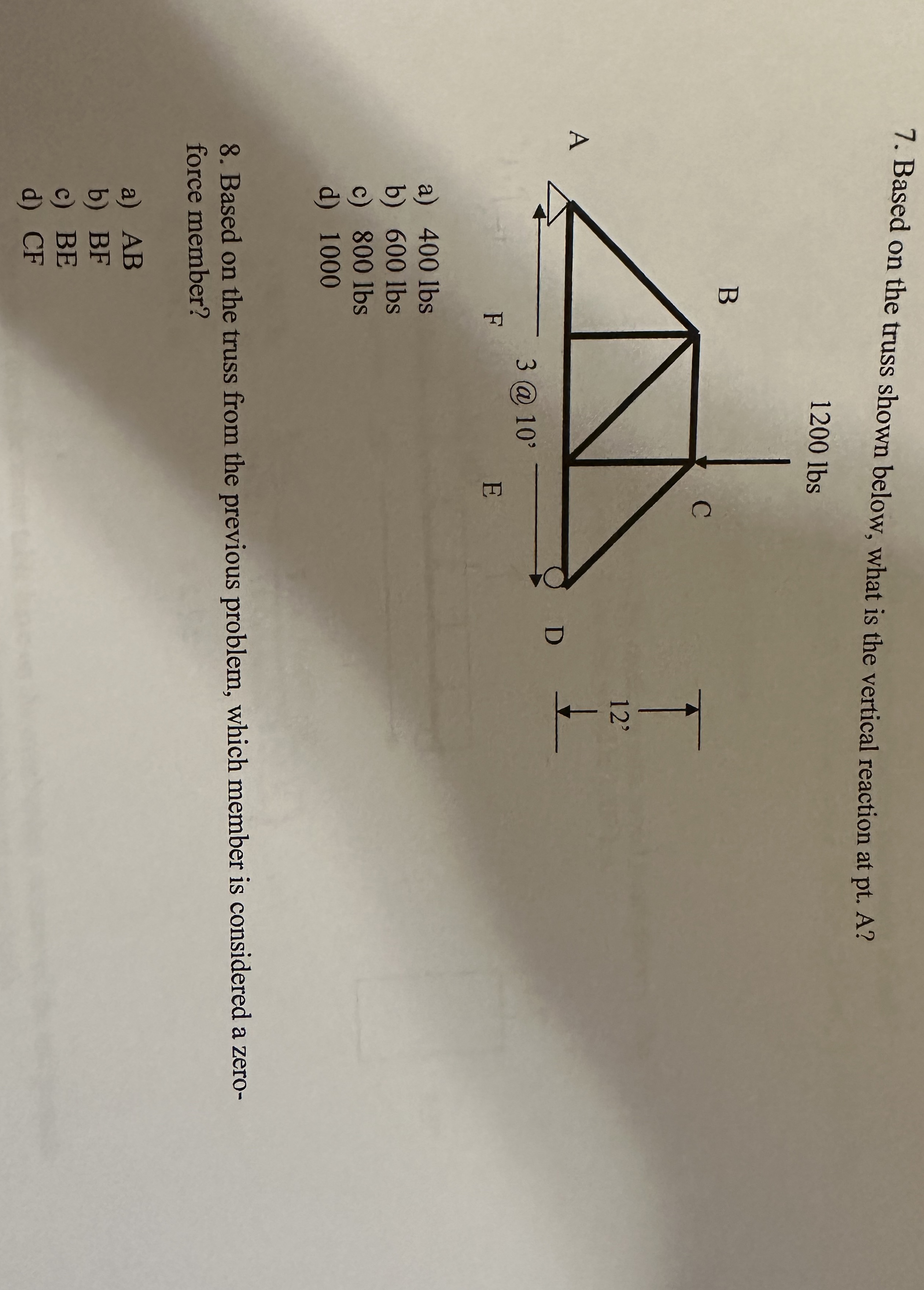 Based on the truss shown below, what is the