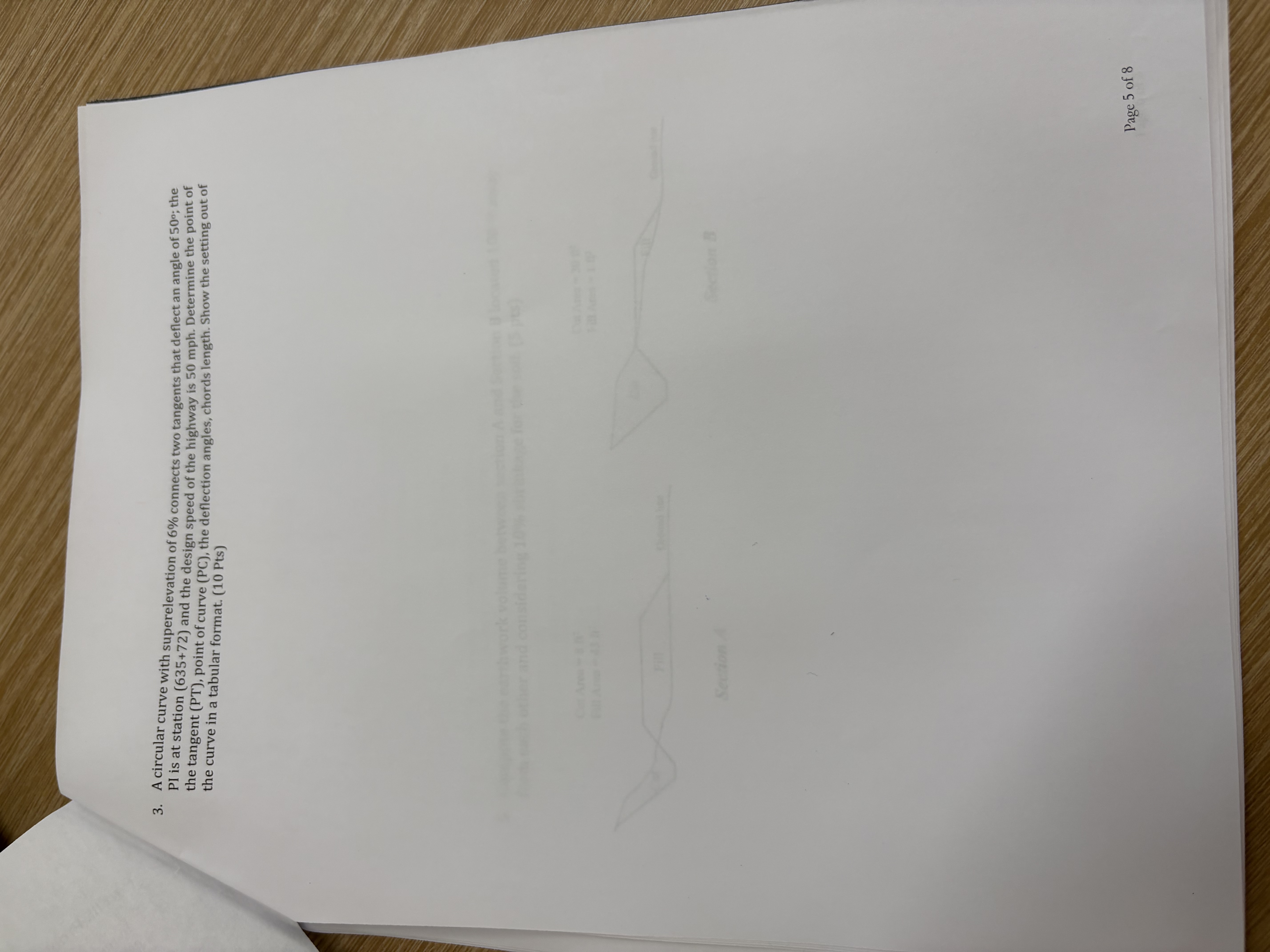 A circular curve with superelevation of 6 %