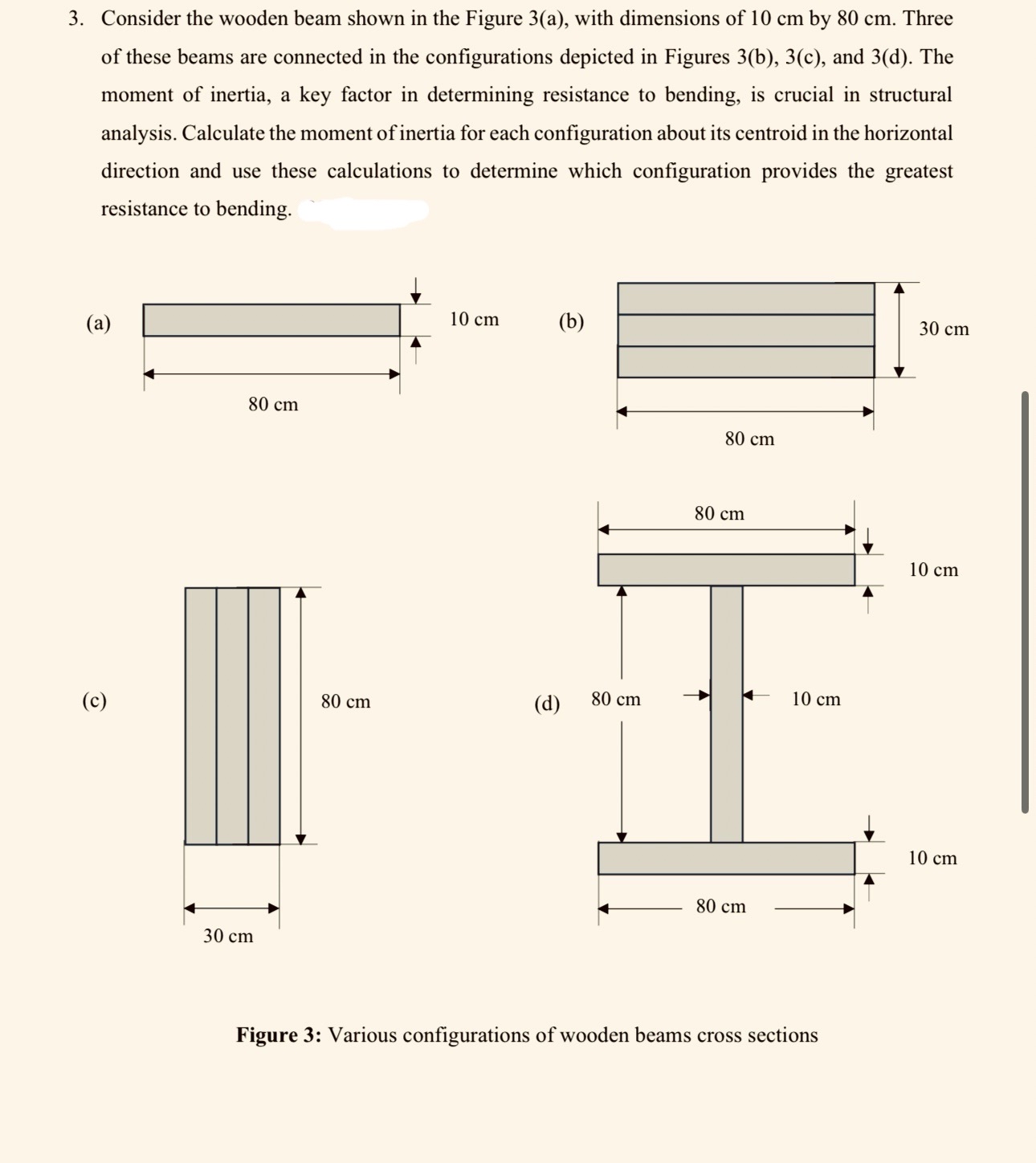 Consider the wooden beam shown in the Figure 3 (