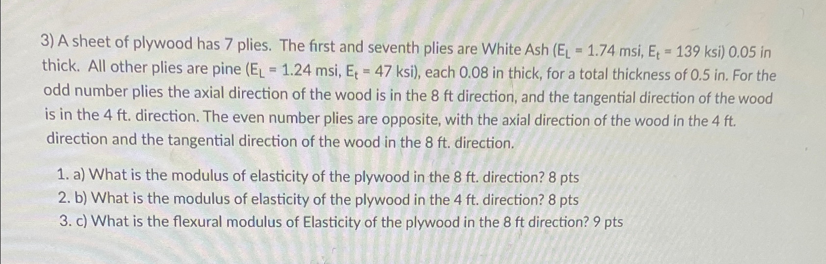 A sheet of plywood has 7 plies. The first and