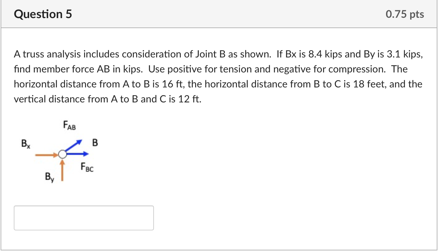Question 5 A truss analysis includes