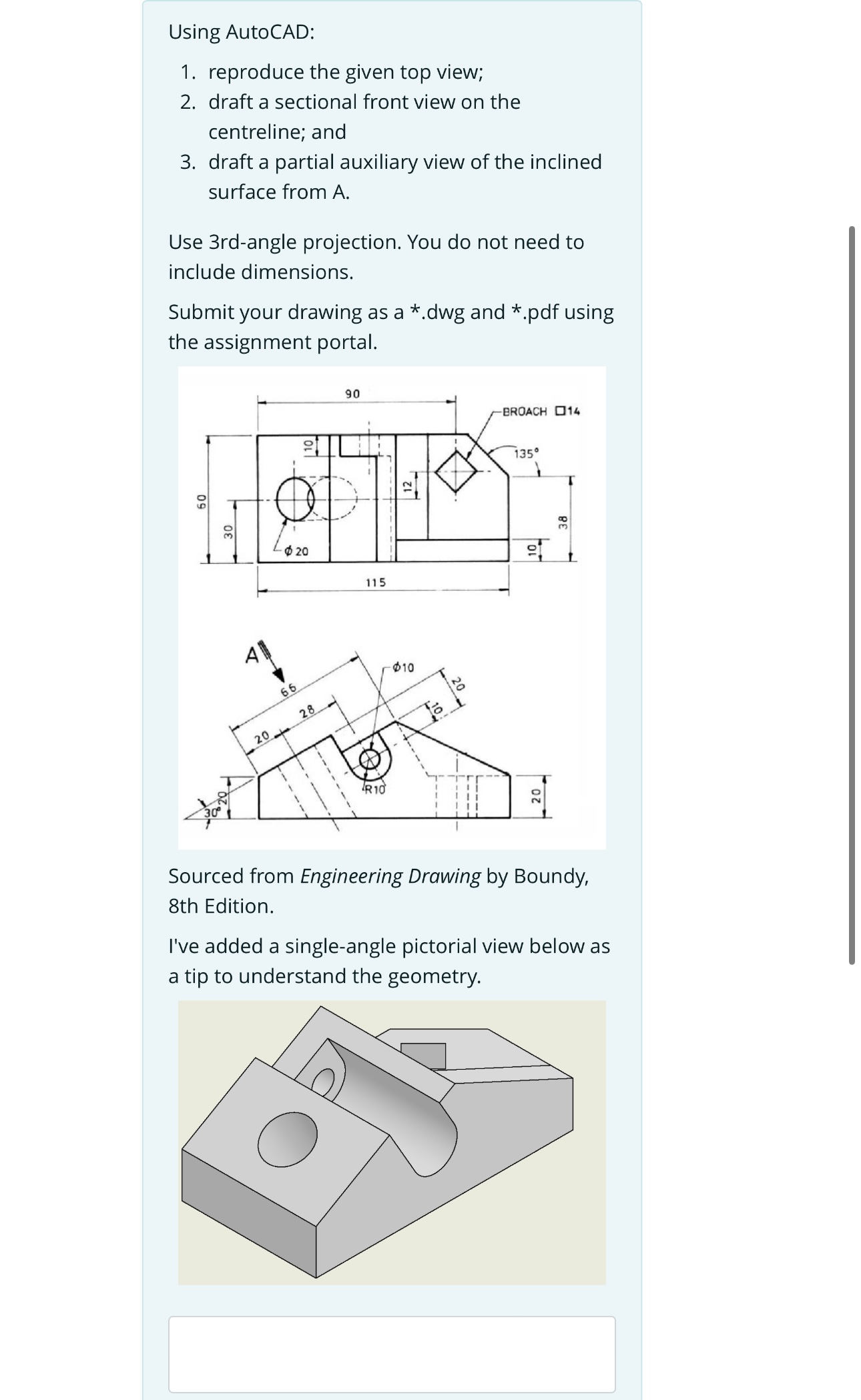 Using AutoCAD: reproduce the given top view;
