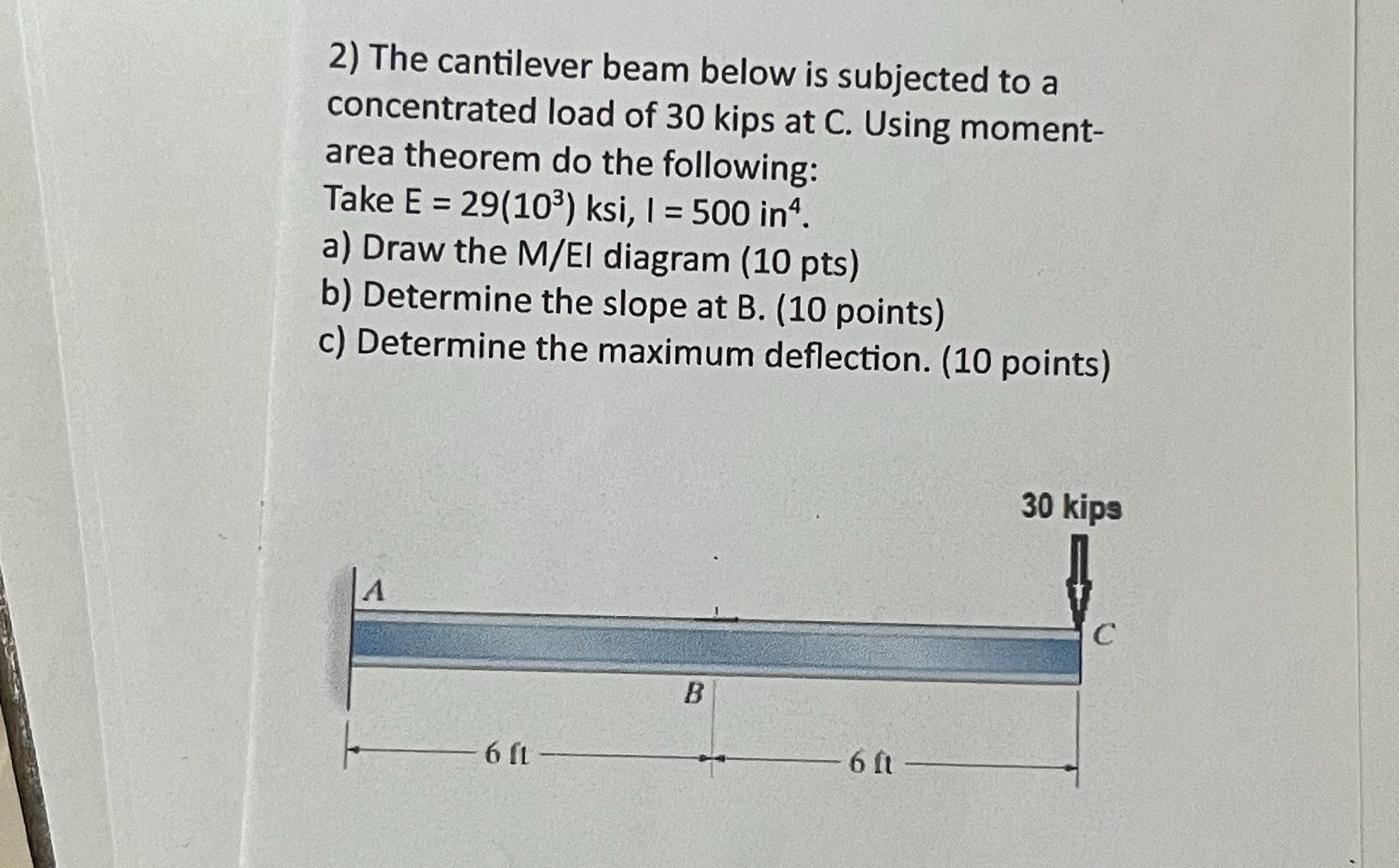 The cantilever beam below is subjected to a