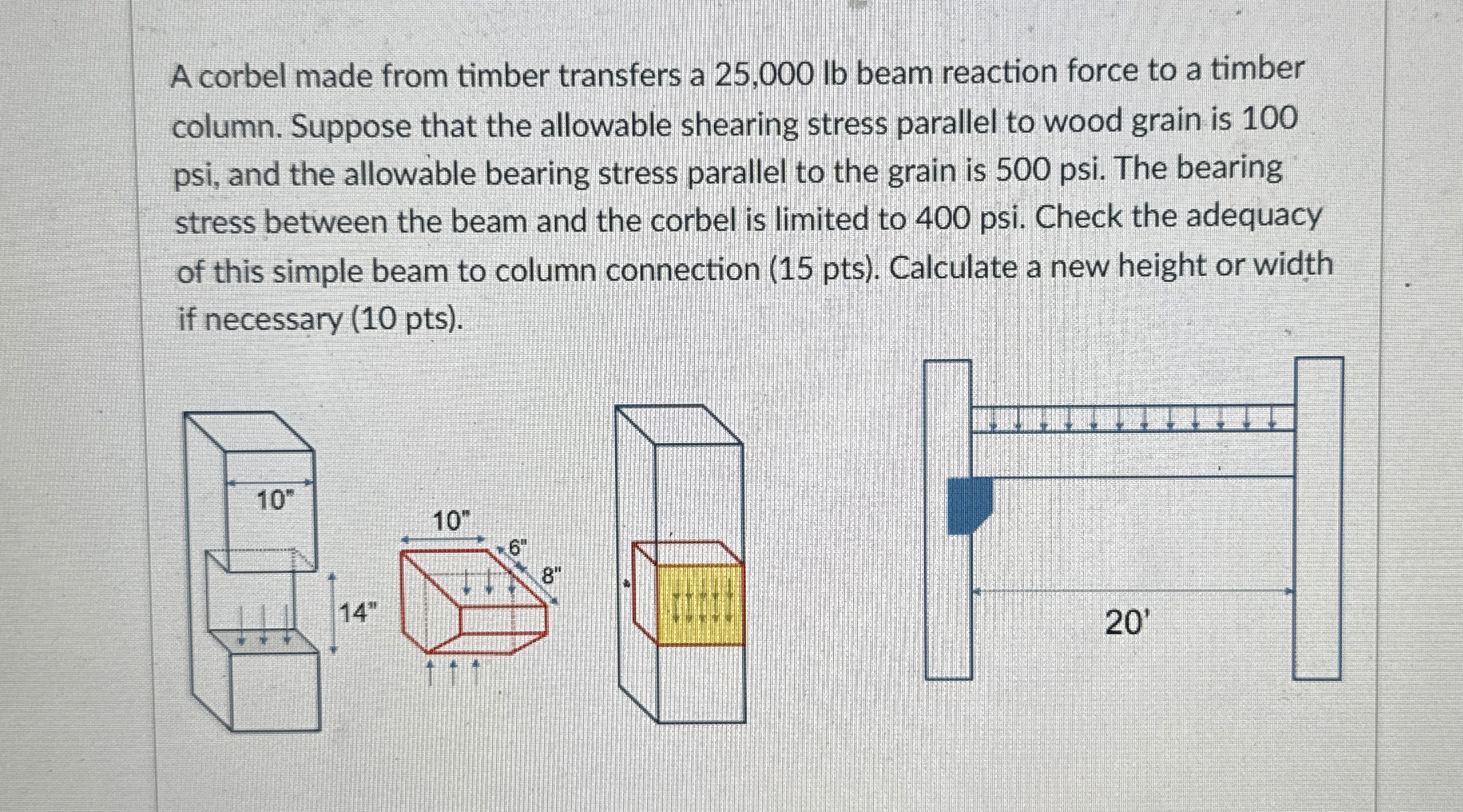 A corbel made from timber transfers a 2 5 , 0 0 0