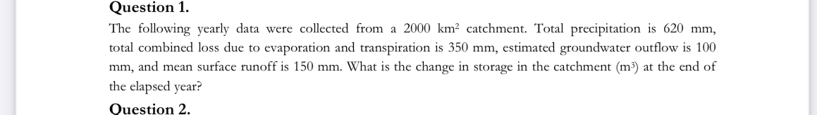 Question 1 . The following yearly data were