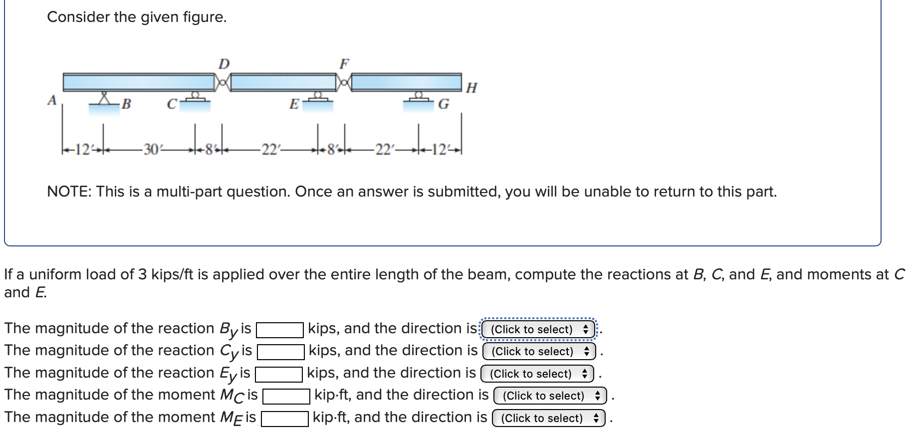 Consider the given figure. If a uniform load of 3