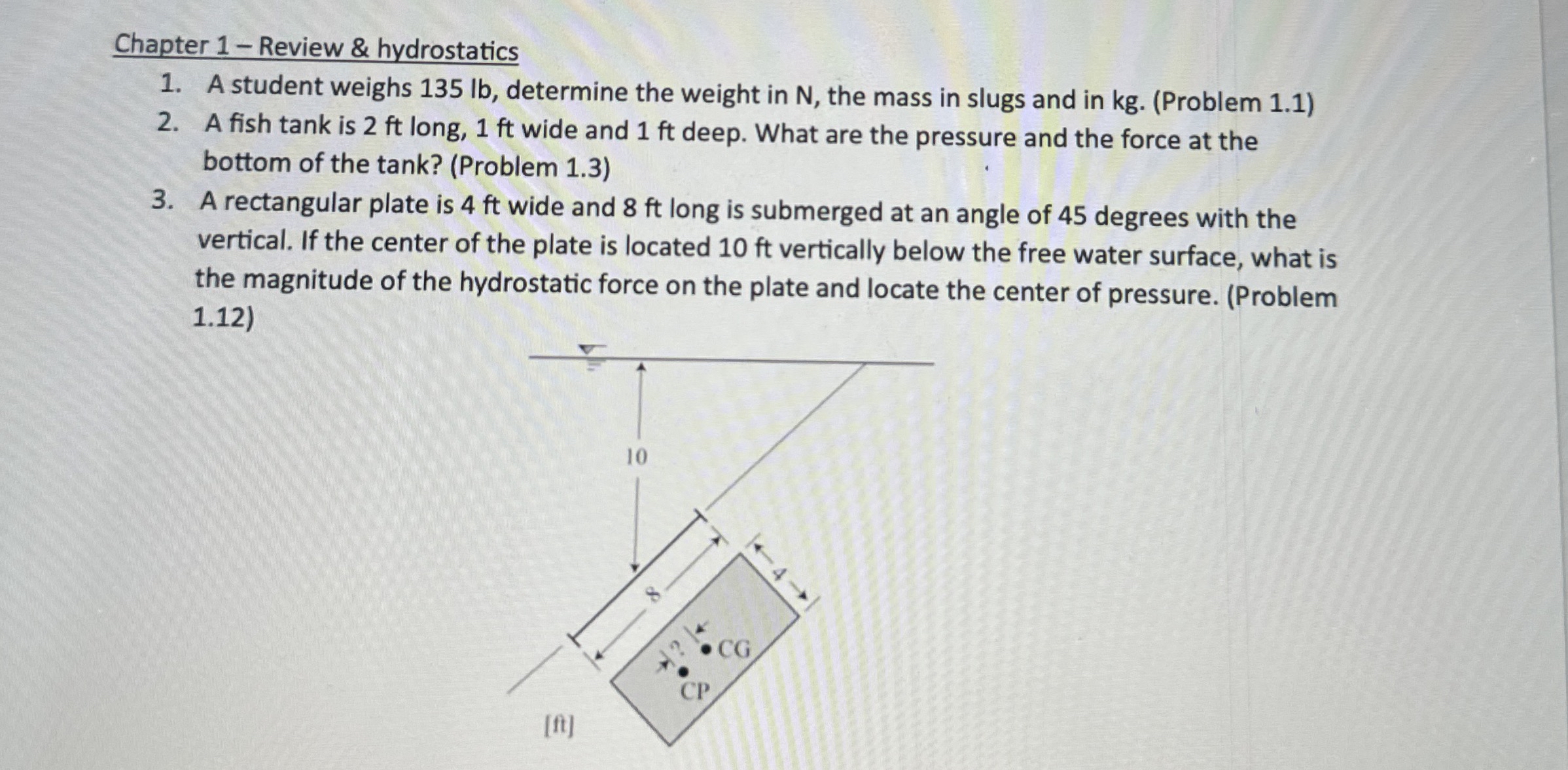 Chapter 1 - Review & hydrostatics A student