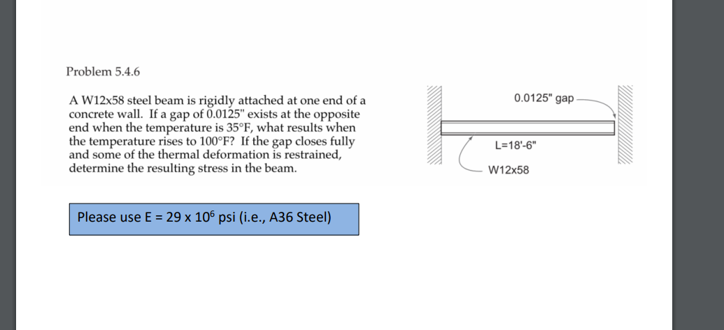Problem 5 . 4 . 6 A W 1 2 x 5 8 steel beam is